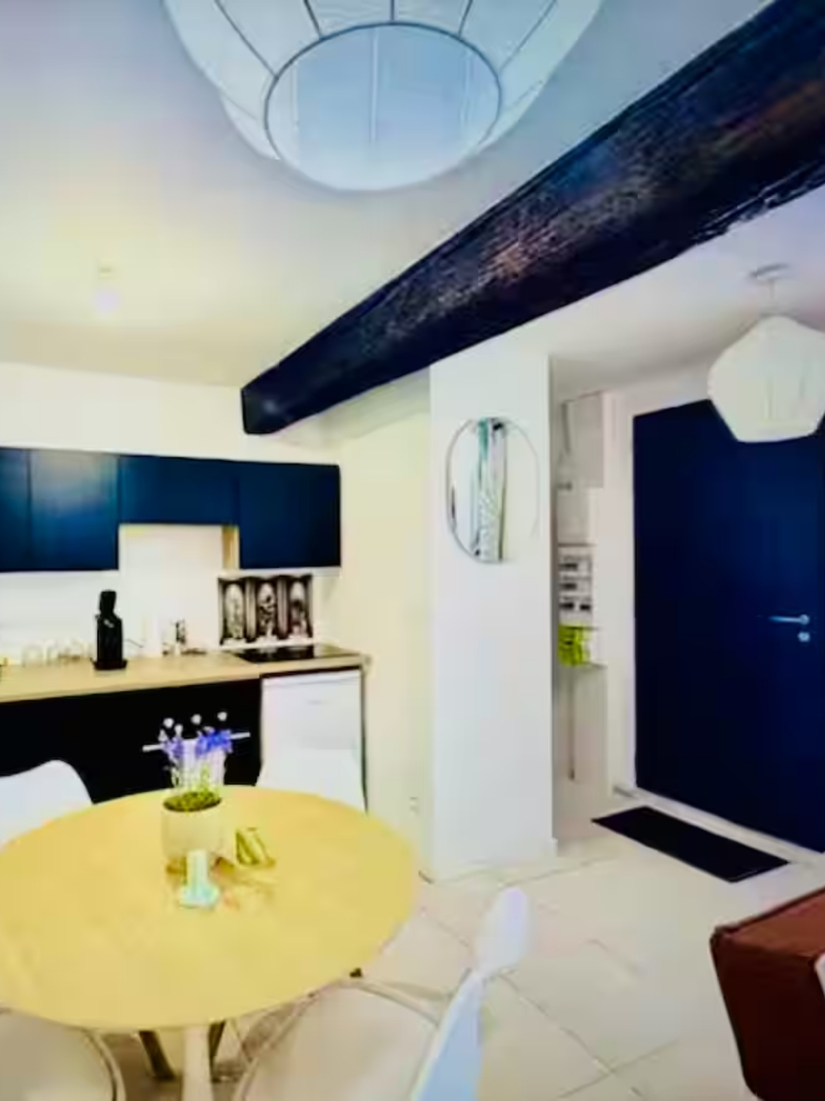 Nos appartements table à manger entrée studio Nîmes zen fleuri